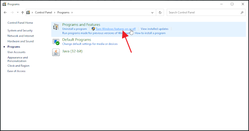 Windows 기능 켜기 또는 끄기를 탭합니다.