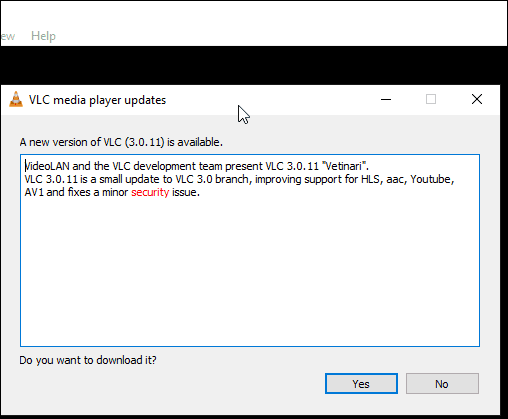 VLC가 업데이트될 때까지 기다리세요