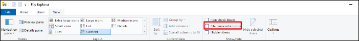 옆에 있는 상자를 체크하여 파일 이름 확장자를 활성화하세요.