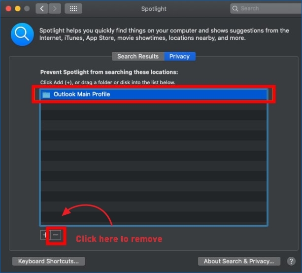 Outlook 프로필이 스포트라이트 아래에 추가되지 않도록 확인하세요.