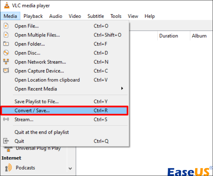 VLC로 변환 또는 저장을 선택하세요