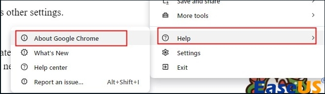 도움말에서 Google Chrome에 대해 선택하세요