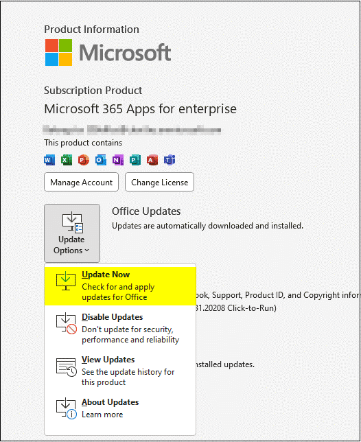 지금 업데이트 옵션을 누르세요