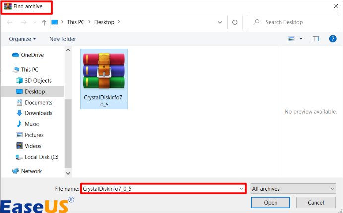 find archive에서 손상된 zip 파일을 찾습니다.