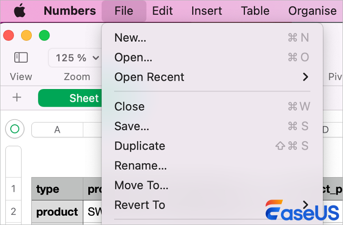 Numbers에서 CSV 파일 열기