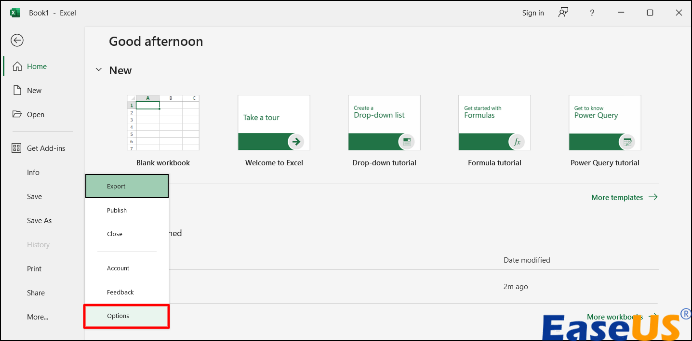파일로 이동한 다음 옵션으로 이동하세요