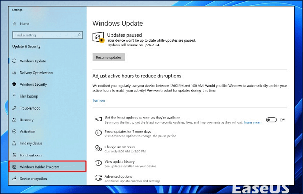 Windows Insider 프로그램으로 이동하세요.
