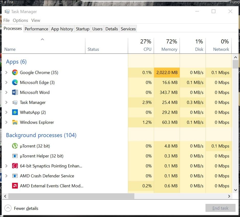 메모리 집약적 작업 열기