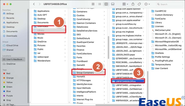 그룹 컨테이너 폴더를 엽니다