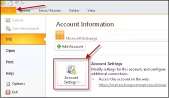 MS Outlook을 열고 파일 옵션을 누르세요