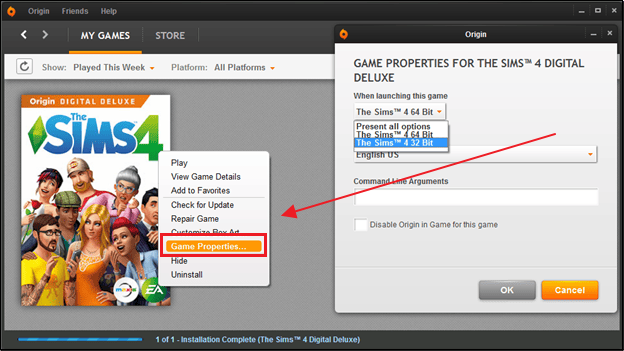 opt for game properties