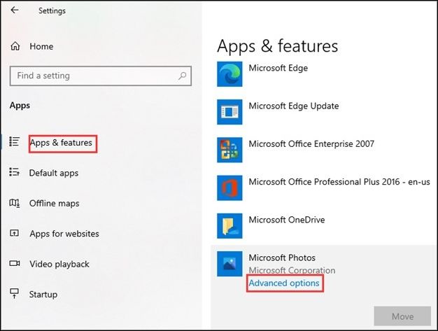 고급 옵션 선택