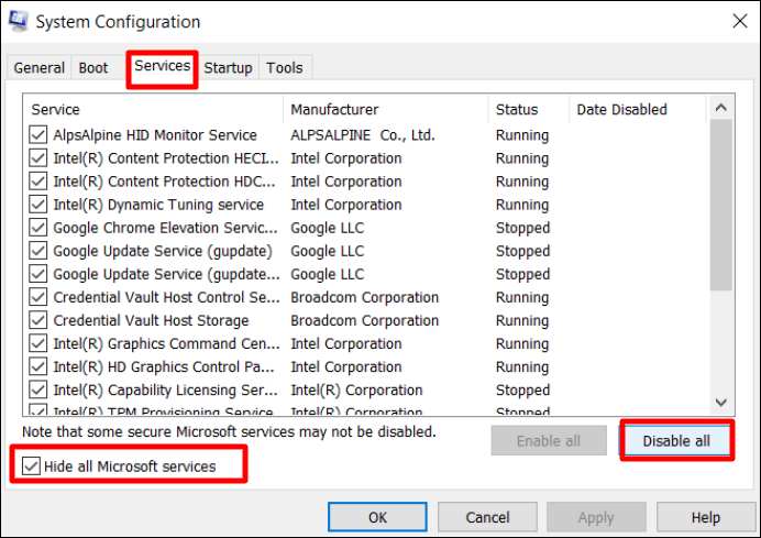 모두 비활성화를 선택하세요