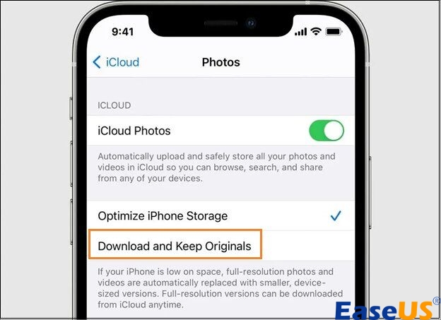 select download and keep originals