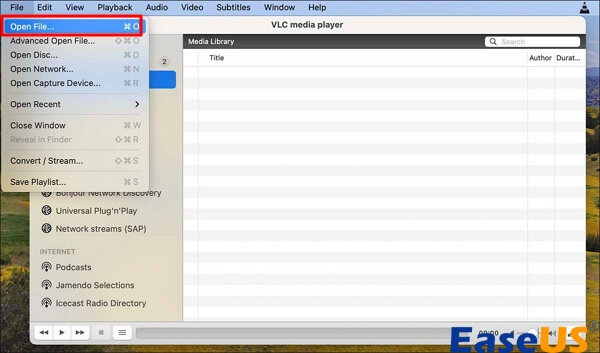 VLC Mac에서 열린 파일 선택