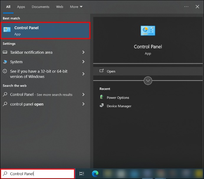 검색창에 제어판을 입력하세요
