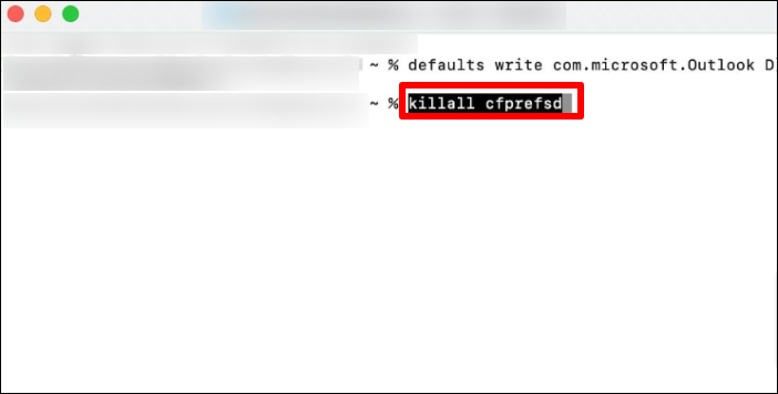 killall cfprefsd를 입력합니다.