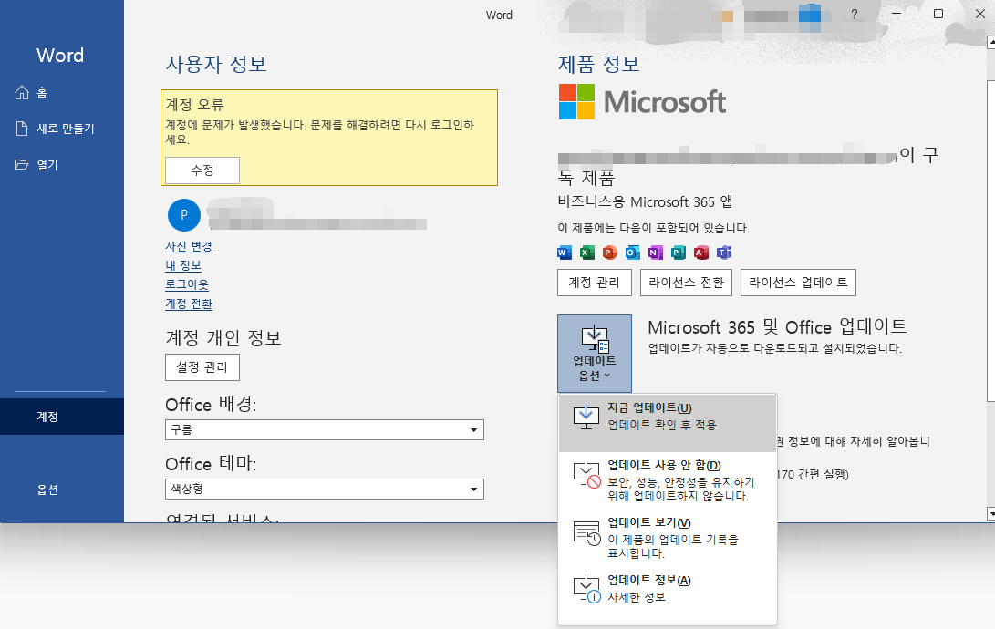 MS 워드 업데이트