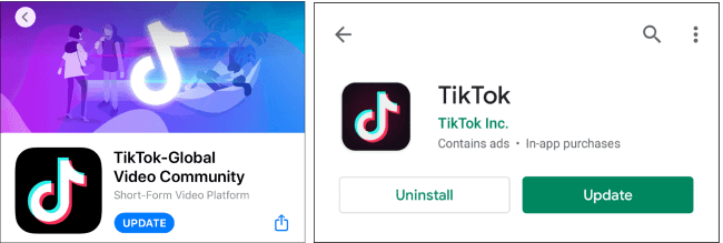 reinstall or update tiktok