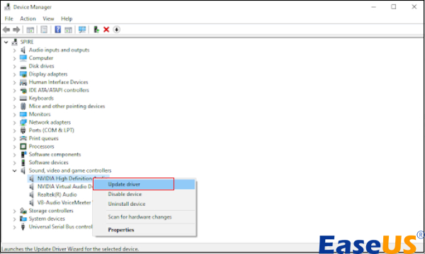 드라이버 업데이트를 선택하세요