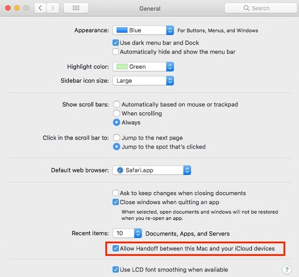Mac에서 Handoff 활성화