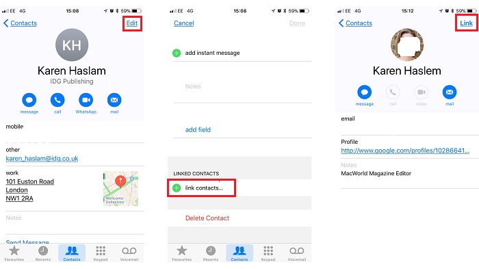 연락처를 병합하는 밥법