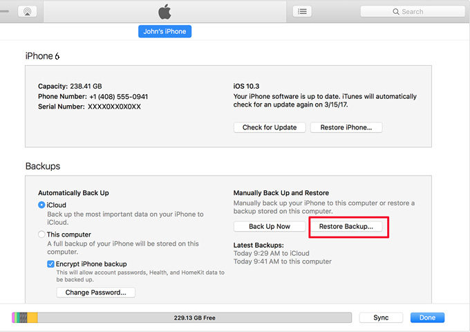 iTunes에서 WhatsApp 데이터 복원