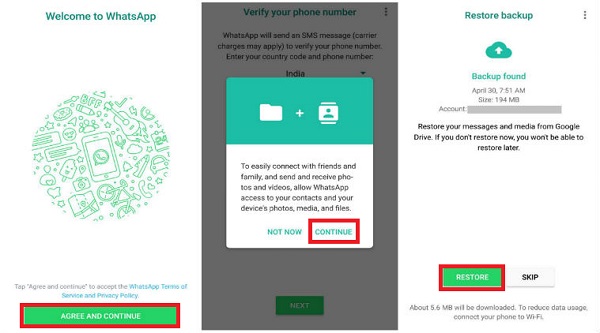 WhatsApp 백업 복원