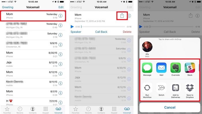 iPhone에 음성 메일 저장