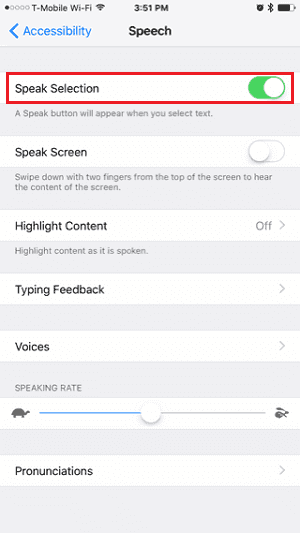 iPhone에서 이모티콘의 의미를 찾는 방법 - 선택 항목 말하기 켜기