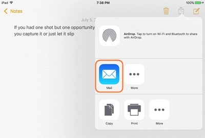 이메일을 통해 iPad에서 컴퓨터로 메모 전송
