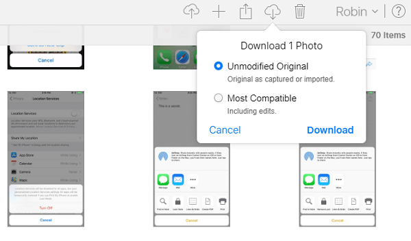 albums 사진 전송