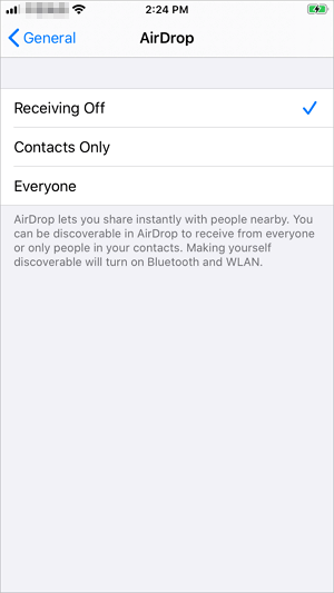 새로운 아이폰에서 Airdrop 켜기