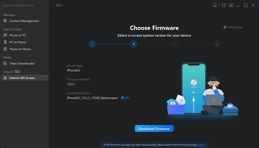 다운로드 할 펌웨어 선택