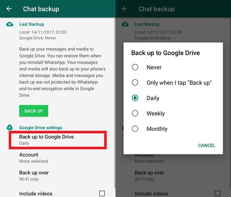 Google 드라이브에 WhatsApp 백업