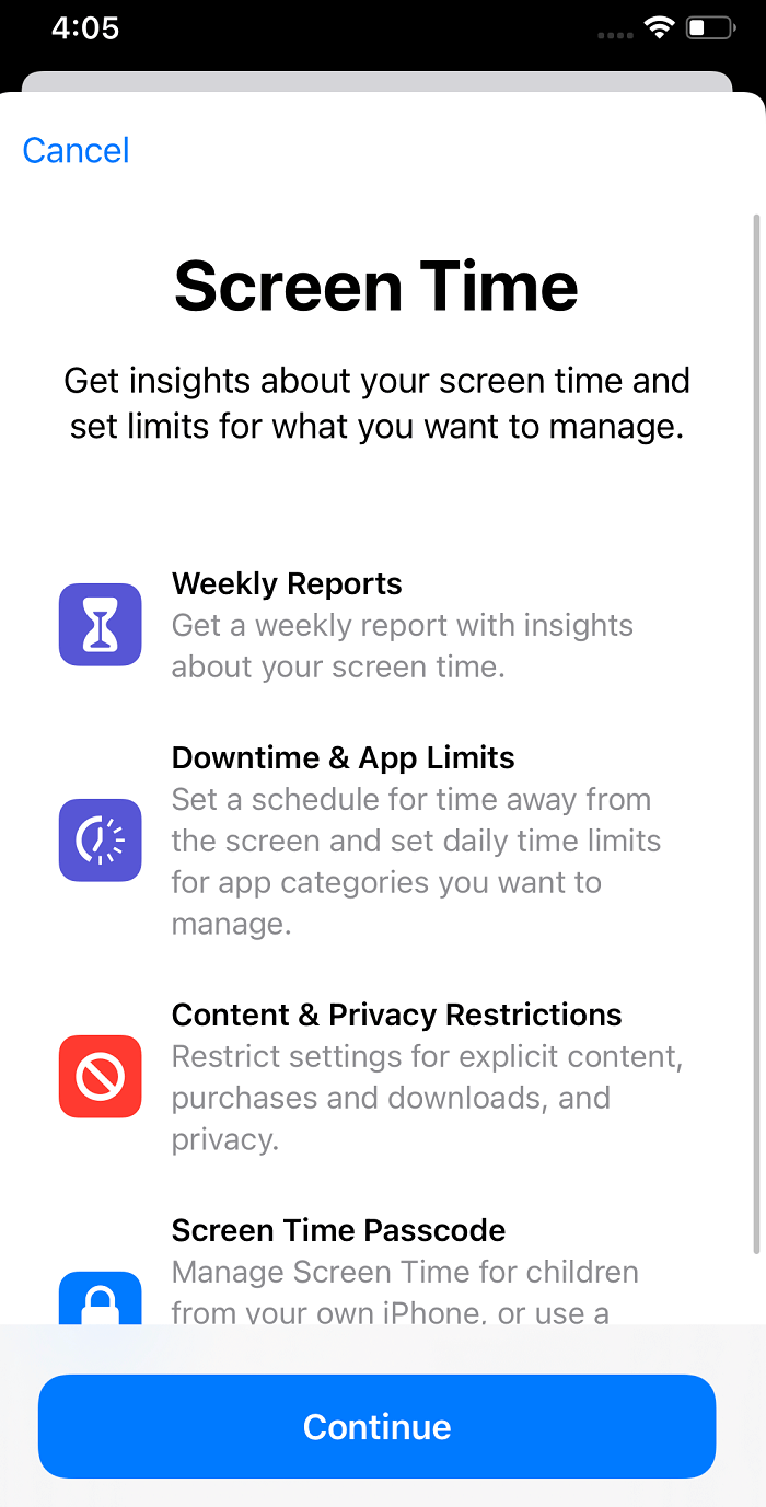 자녀의 기기에서 스크린 타임 설정하기