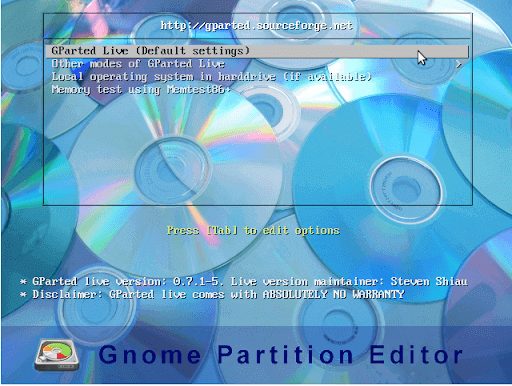 gparted-live-media로 시스템 부팅