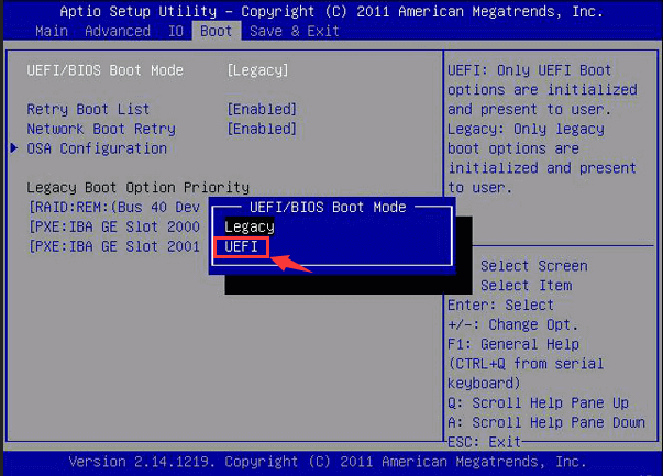 UEFI 모드 활성화