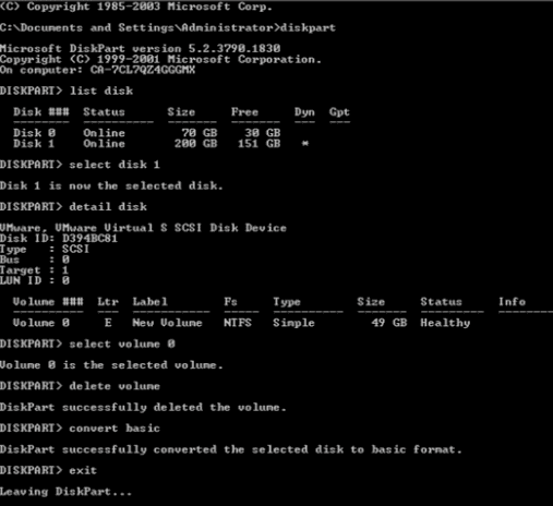 동적에서 기본 디스크로 변환