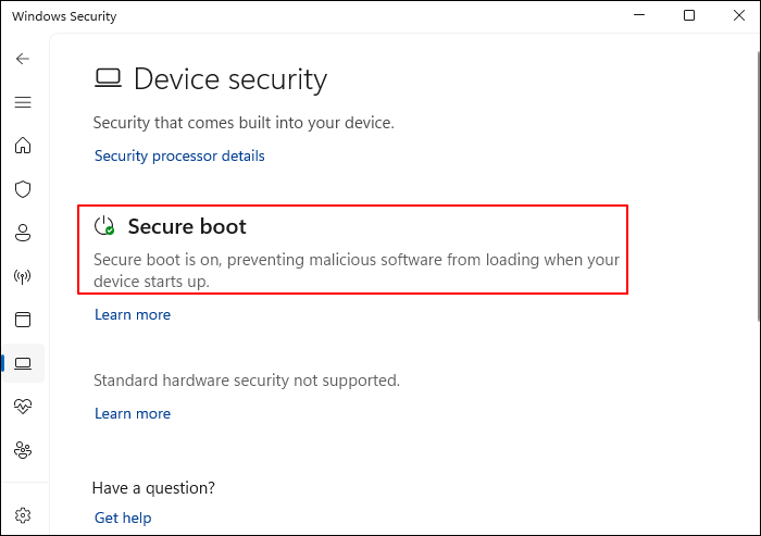 보안 부팅이 켜져 있는지 확인하세요