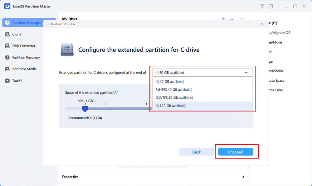 두 번째 디스크 4로 c 드라이브 확장