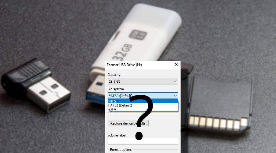 USB 드라이브를 fat32 또는 ntfs로 포맷