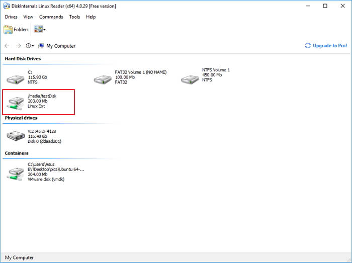 DiskInternals Linux 리더 열기