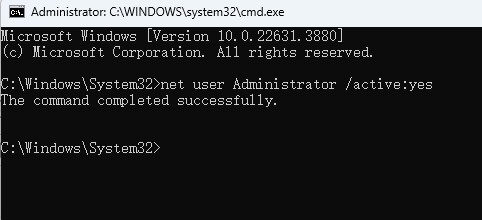 net user admin 활성화