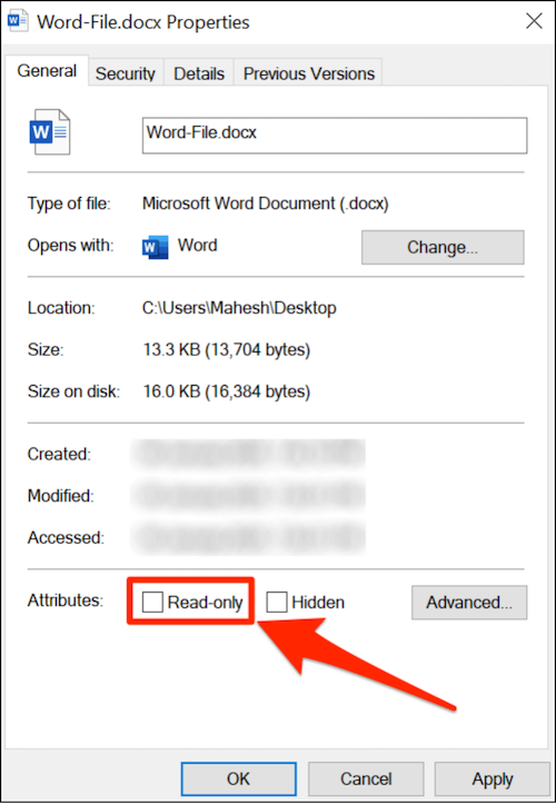 읽기 전용 선택 취소