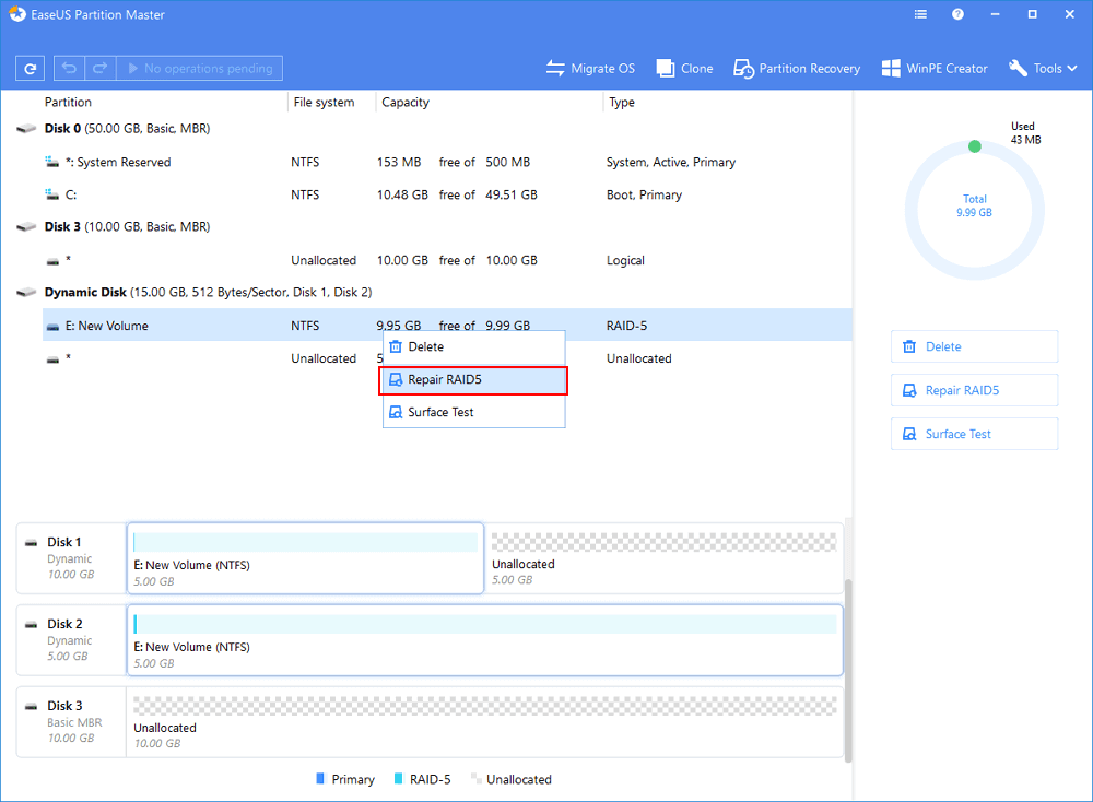 RAID-5 볼륨 복구