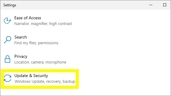 업데이트 및 보안을 선택하세요