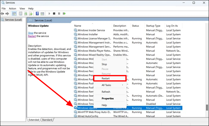 윈도우 업데이트를 다시 시작하세요