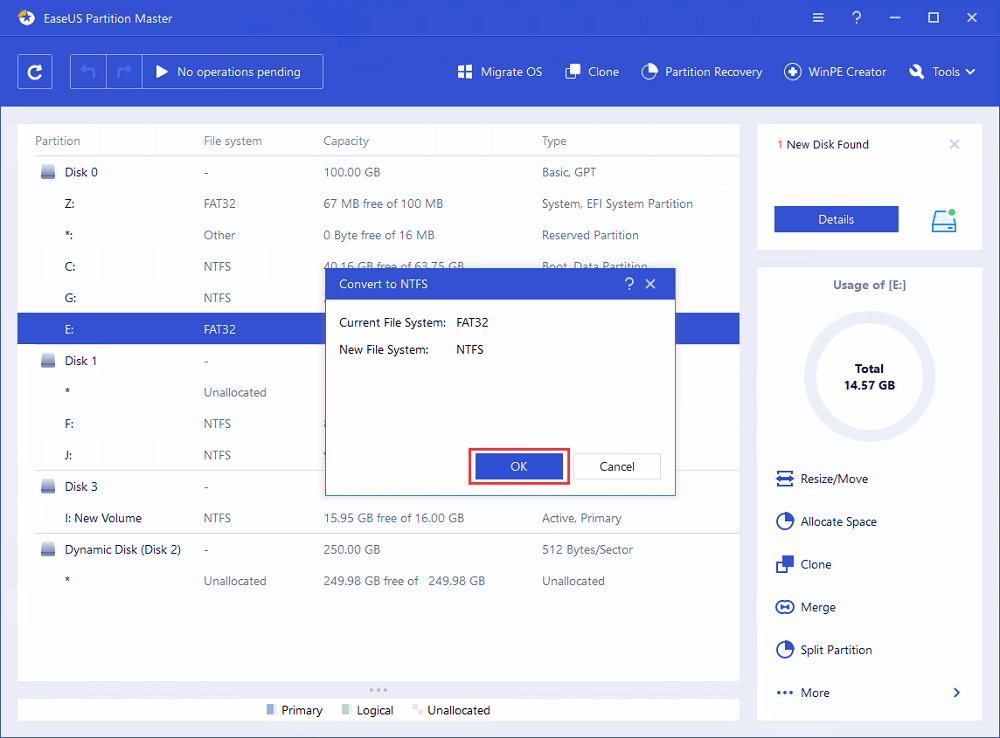FAT32를 NTFS로 변환