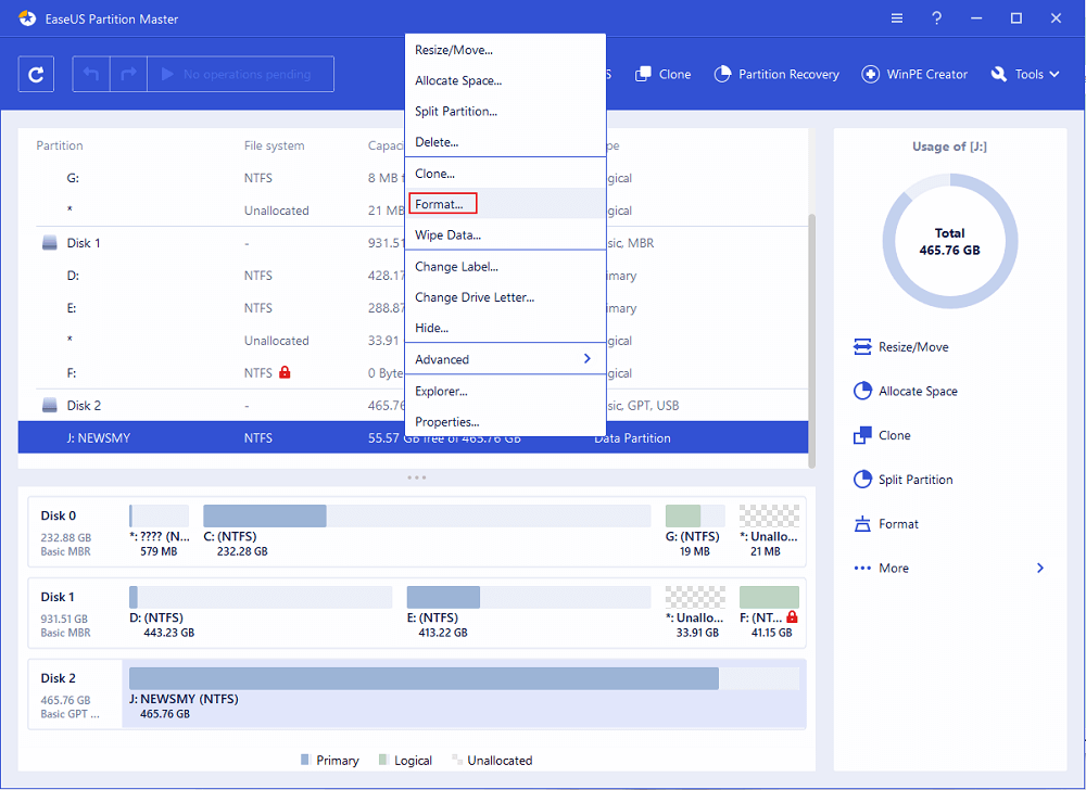 외장 하드 드라이브/USB/SD 카드 포맷 - 1